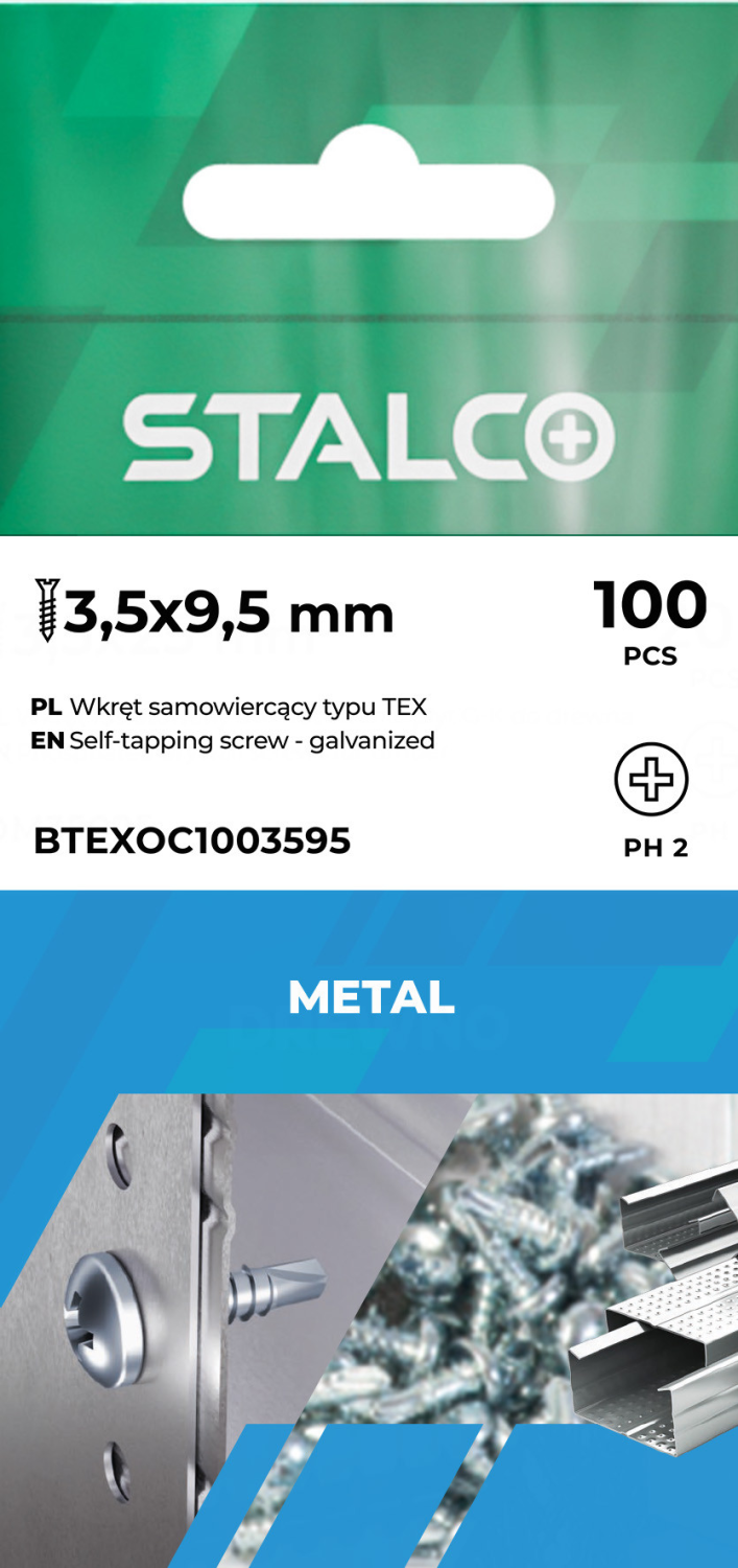 Self-drilling screw, Wafer Head, PH, ∅3.5x9.5mm, bag 100 pcs,zinc plated, STALCO BTEXOC1003595