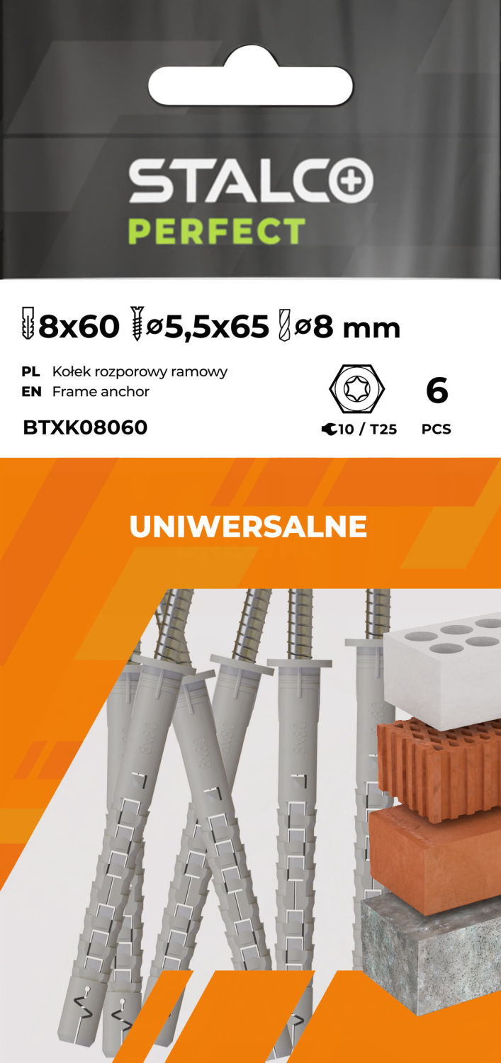 Frame fixing with hexagon head screw T25 TXK 8x60 bag (6) 1/30 STALCO PERFECT BTXK08060
