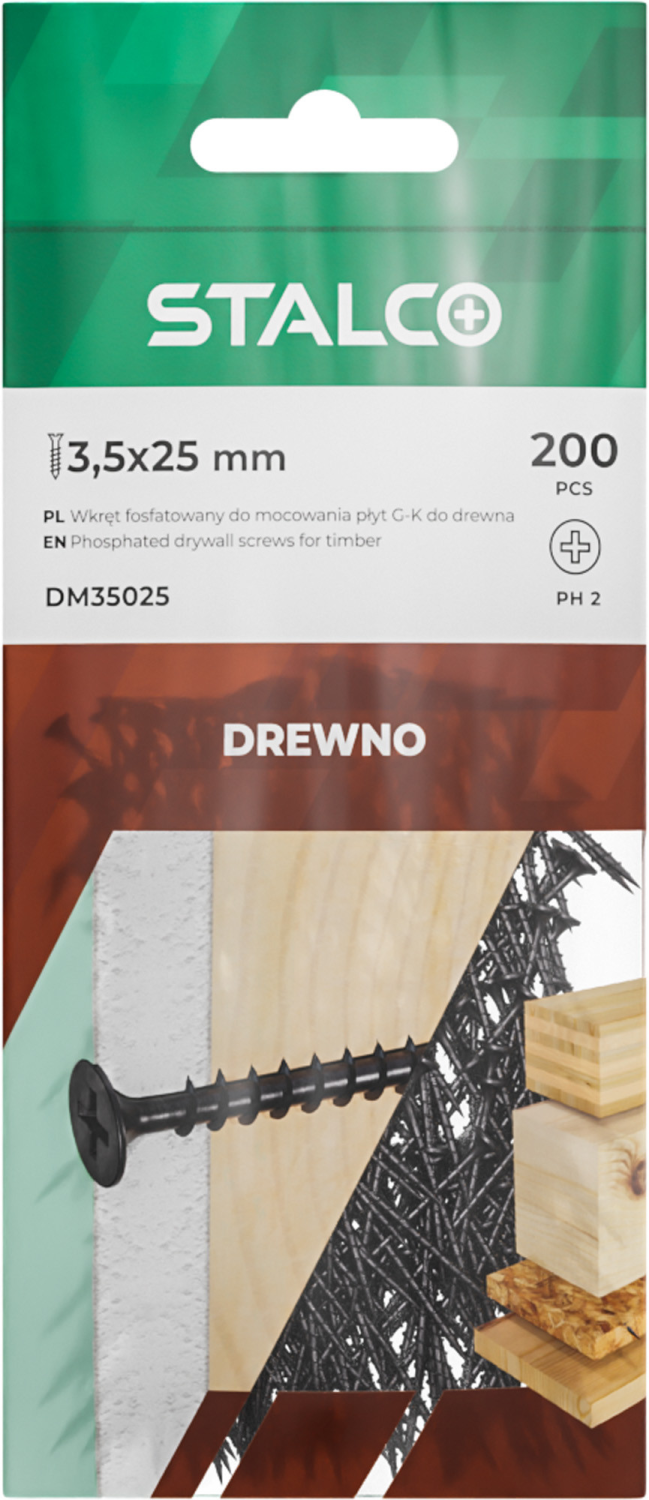 Drywall screw countersunk head,PH,coarse thread,∅3.5x25mm,bag 100 pcs,phosphated STALCO DM35025