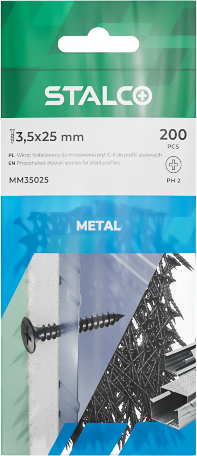 Drywall screw countersunk head,PH,fine thread,∅3.5x25mm,bag 100 pcs,phosphated STALCO BM35025