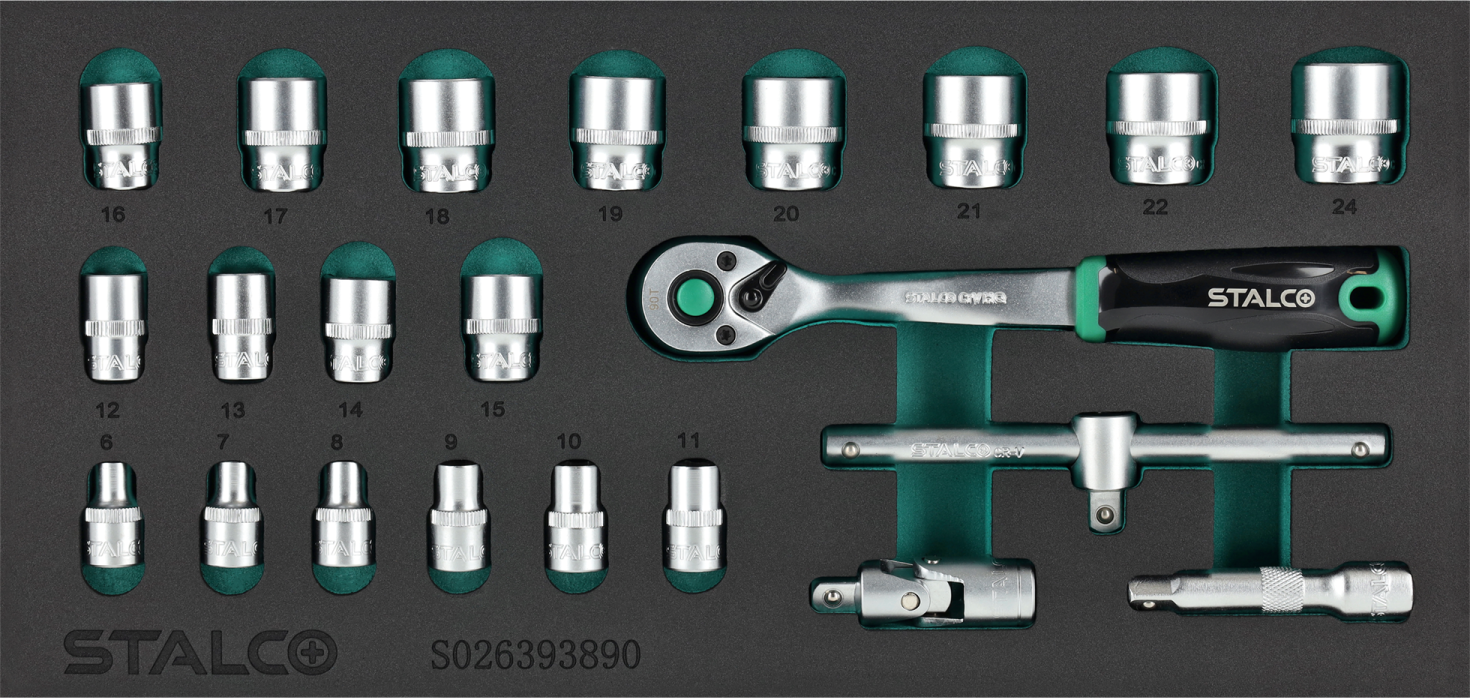 Socket Set 3/8” 6-24mm 22pcs CrV 90T STALCO