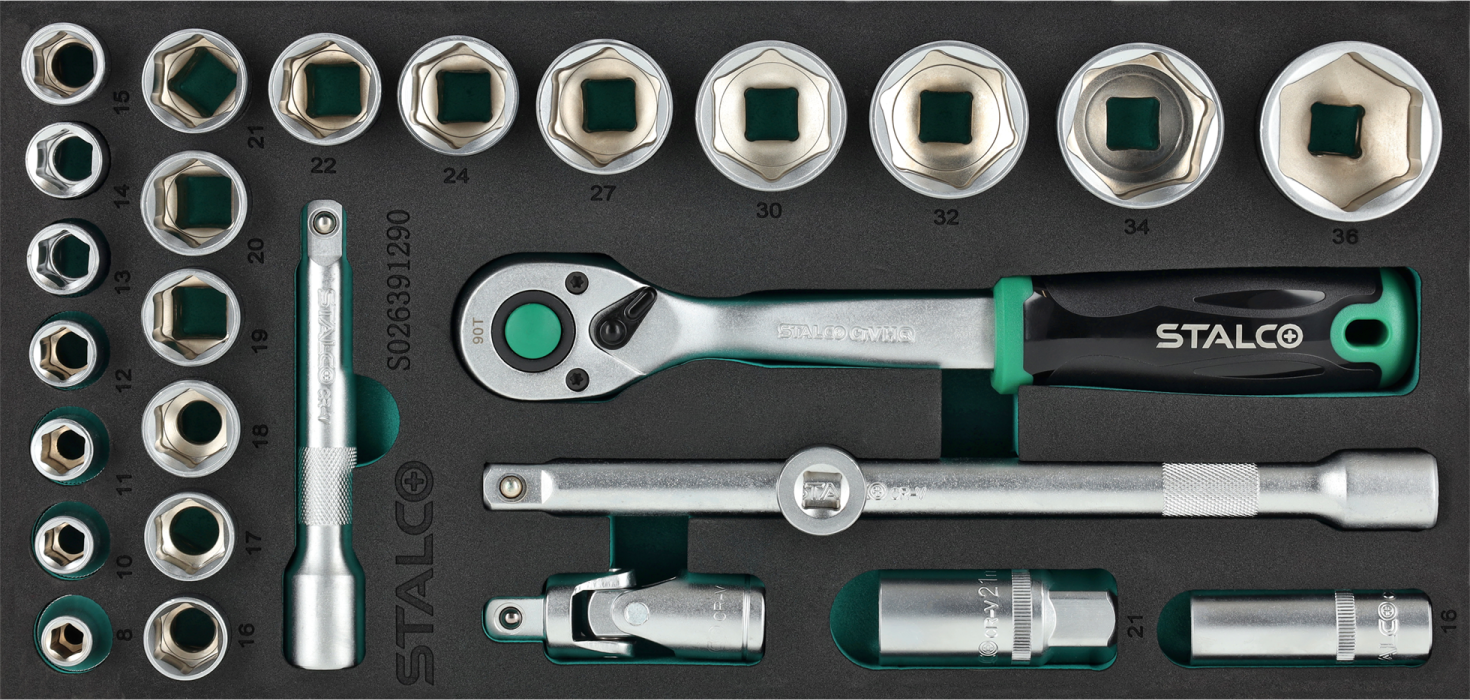 Socket Set 1/2” 8-36mm 27pcs CrV 90T STALCO