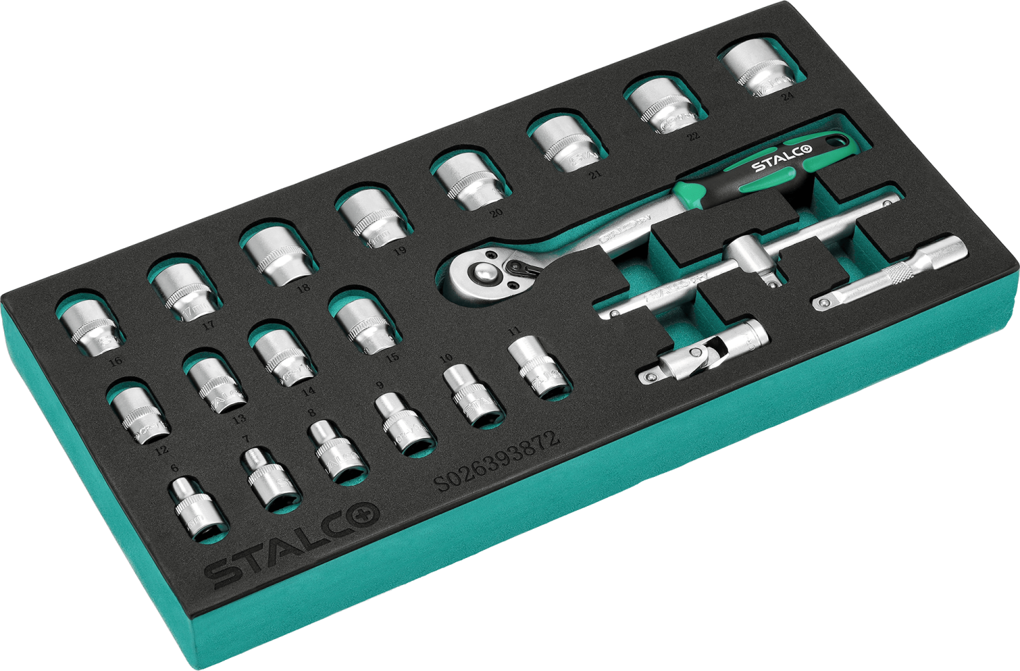 Socket Set 3/8” 22pcs 6-24mm CrV 72T STALCO STALCO S026393872