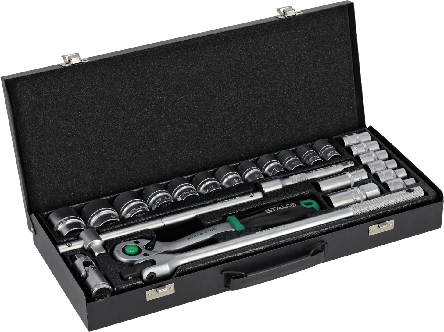 Socket set  25 pcs metal case 1/2”, Ratchet 90T STALCO S011100025