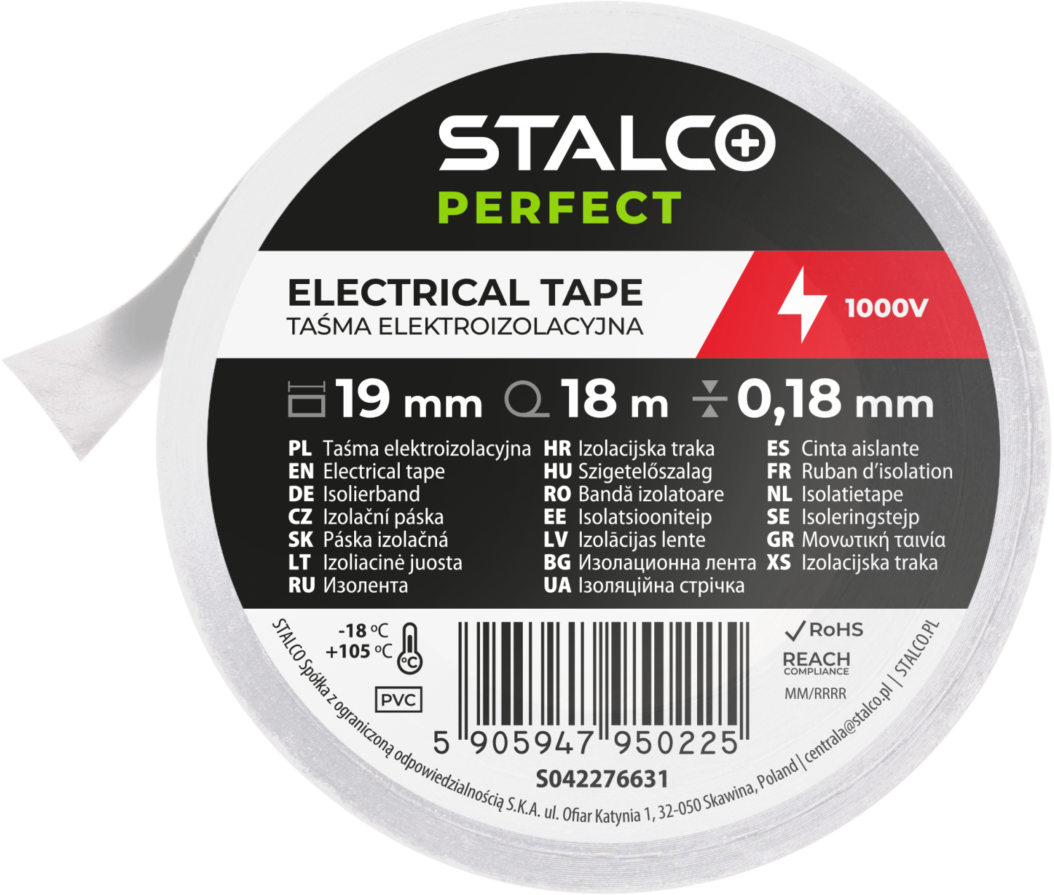 Taśma izolacyjna PVC 0,18mm x 19mm x 18m biały (10) STALCO PERFECT S042276631