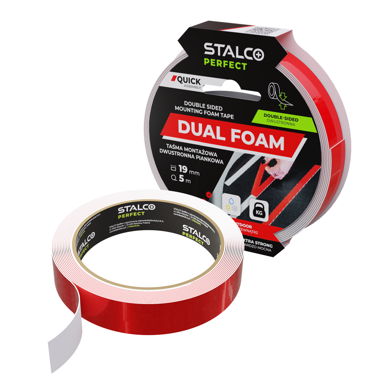 Taśma montażowa dwustronna, piankowa 19mm x 5m STALCO PERFECT S042276665