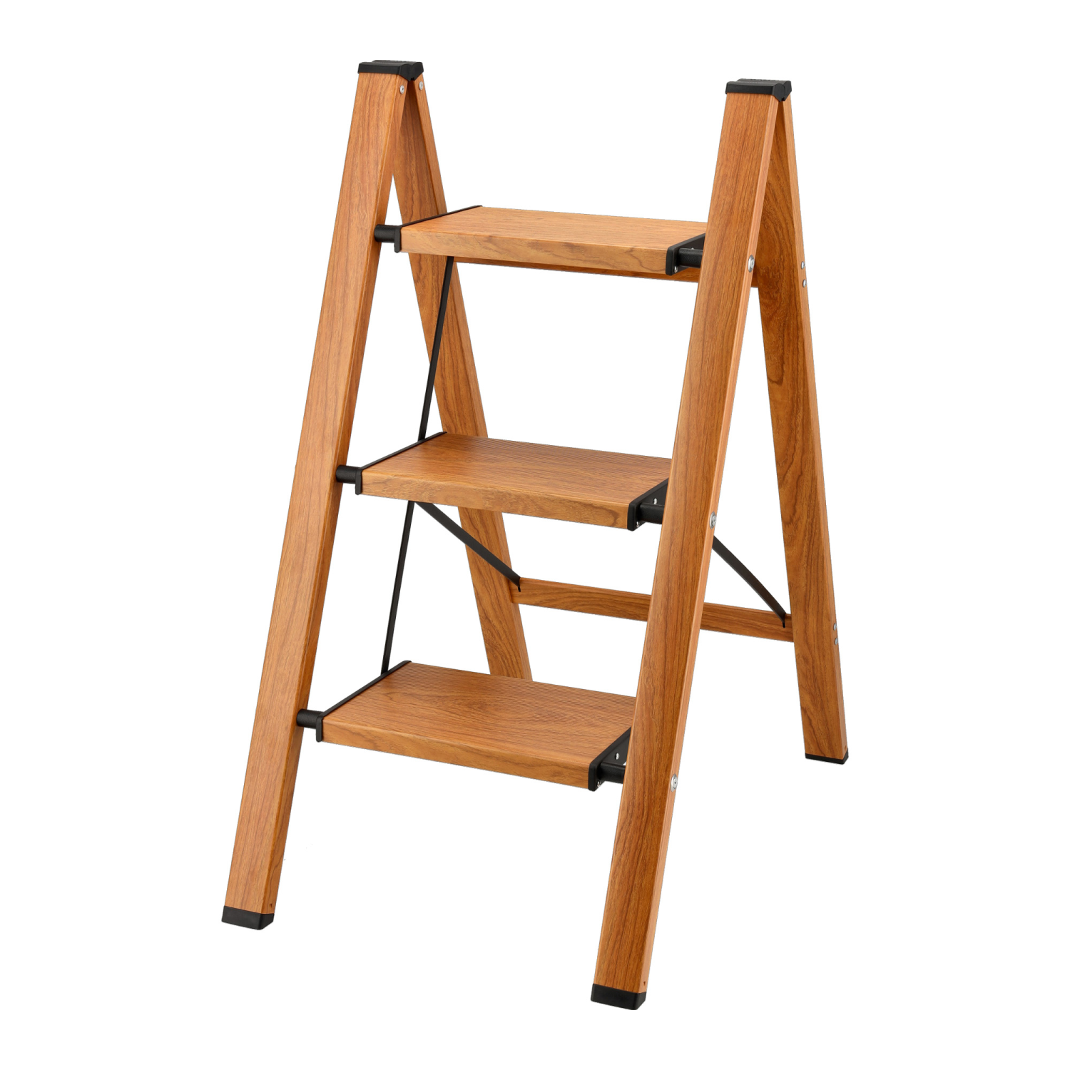 Wooden color step stool 3 steps without handrail STALCO PERFECT S020140413