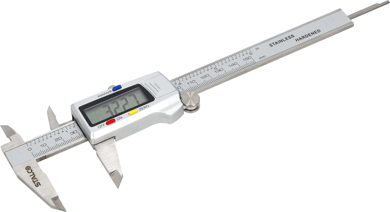 Suwmiarka cyfrowa zakres 0-150mm, dokładność 0,01mm bateria 1,5V STALCO S010501215