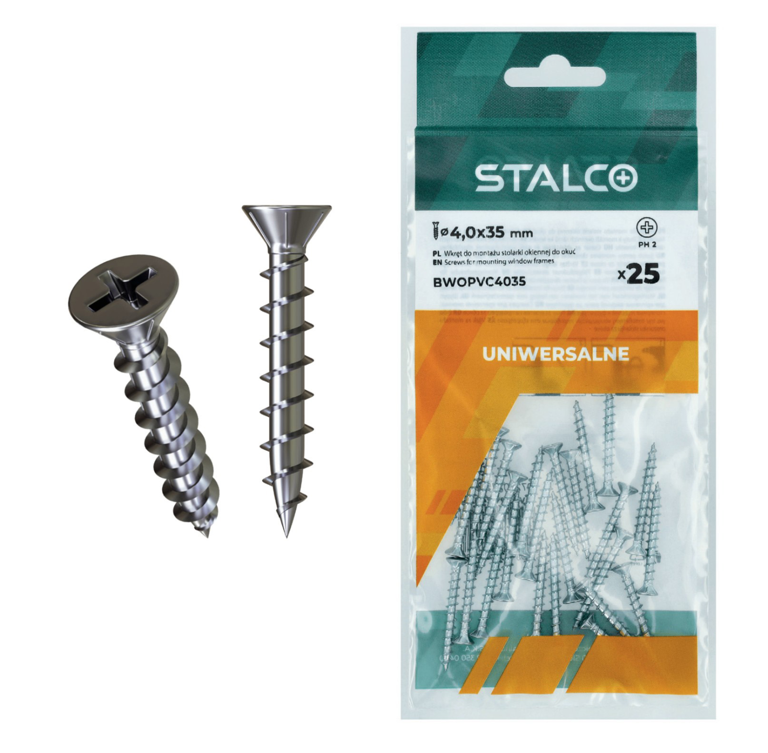 Wkręt do montażu stol. PVC (PH2) biały