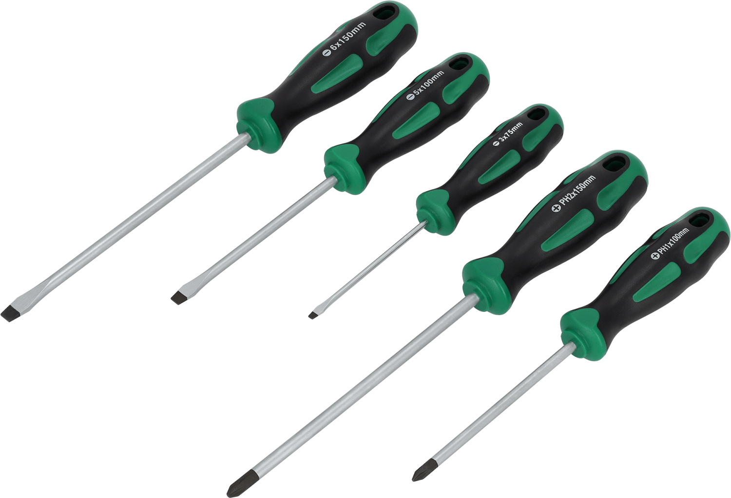 Wkrętaki 5elem. CrV SL: 3, 5.5, 6.5mm PH: 1x100, 2x150mm STALCO S010812080