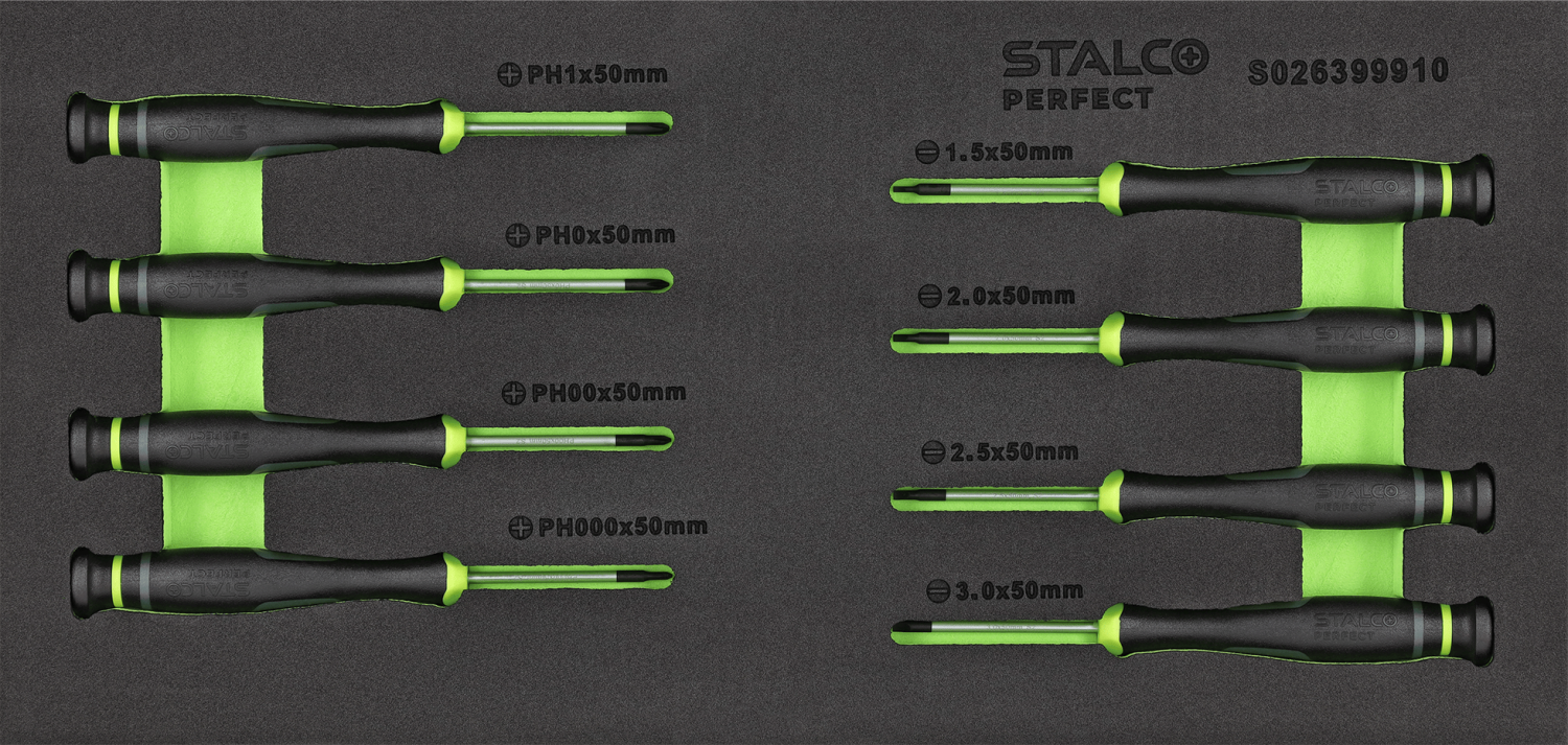 Wkrętaki precyzyjne SL/PH, 8 elem. stal S2, wkład EVA STALCO PERFECT S026399910